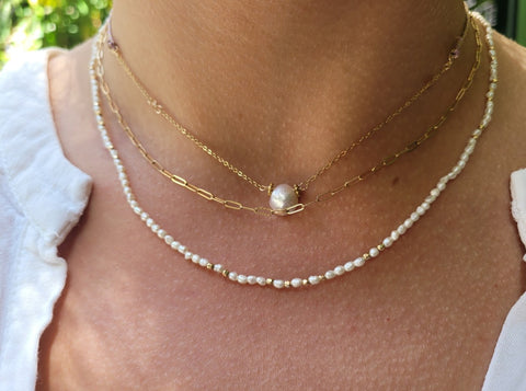 Mini rice pearl nuggets necklace